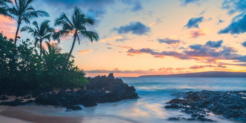 tropical beach at sunset in maui