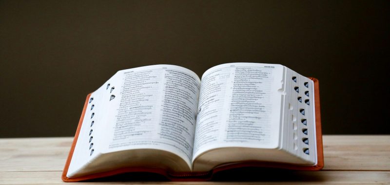 opened book on brown table